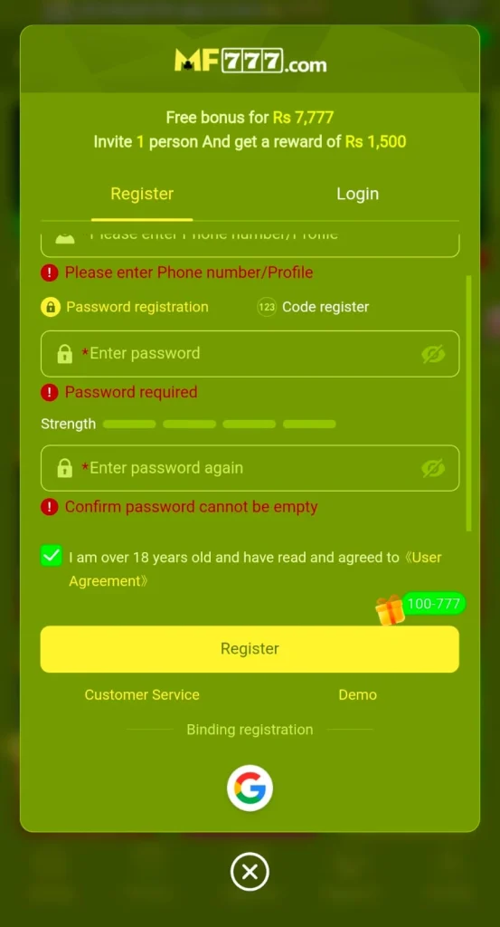 mf777 registration page